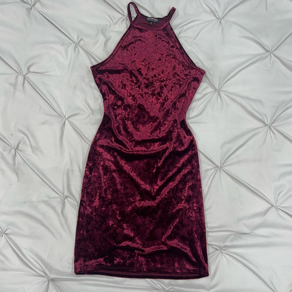 Fashion Nova Burgundy Wine Red Velvet Mini Dress